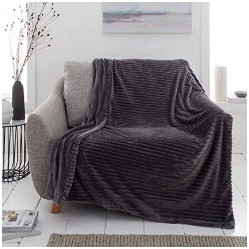 GC GAVENO CAVAILIA Blanket Throw, Extra Soft & Fluffy Throws Sofa Bed, Thermal Chunky Rib For Couch Arm Chair 130X180, Charcoal, 727828