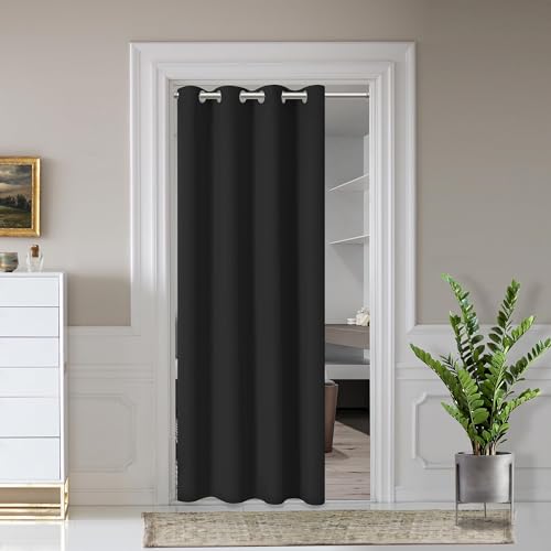 "AOSKY Door Curtains for Doorway Privacy, Black Grommet Closet Curtains for Bedroom, Door Window Curtain, Light Blocking Thermal Insulation Drapes for Living Room Set of 1 Panels, 25"" W x 40"" L"