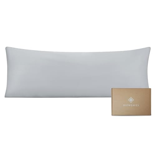 "Bioweaves 100% Organic Cotton Body Pillow Cover for Body Pillowcases 300 Thread Count Soft Sateen Weave GOTS Certified with Zipped Closure - 21"" x 54"", Glacier Gray"