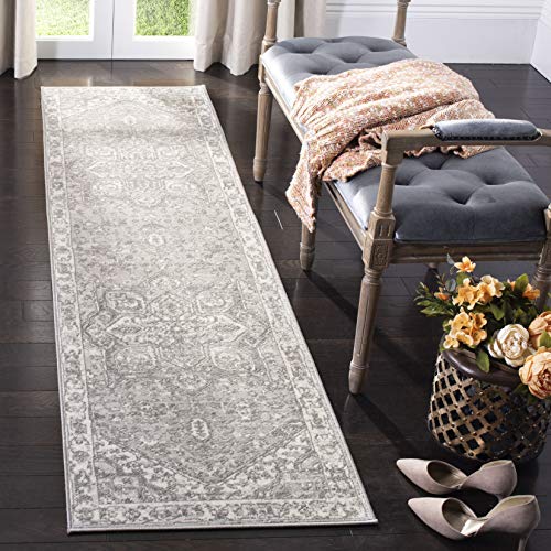 Safavieh Traditional Rug for Living Room, Dining Room, Bedroom - Brentwood Collection, Short Pile, in Cream and Grey, 80 x 180 cm