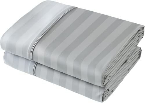 Flat Sheet Only 2 Pack,Cal King Size 400 Thread Count 100% Egyptian Cotton Flat Sheet - Wrinkle, Fade, Stain Resistant (Stripe-Grey Cal King 2Pack)