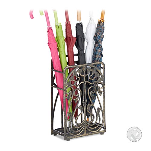 Relaxdays Cast Iron Umbrella Stand, Rectangular, with Drip Tray, Massive, Vintage, HxWxD: ca 48.5 x 30.5 x 16 cm, Bronze