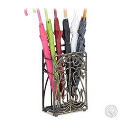 Relaxdays Cast Iron Umbrella Stand, Rectangular, with Drip Tray, Massive, Vintage, HxWxD: ca 48.5 x 30.5 x 16 cm, Bronze