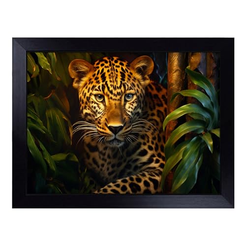 Lap Tray with Bean Bag Cushion, Leopard Photograph 8K - Handmade in the UK, Raised Wooden Edge, Padded Cushion, Heat-Resistant Wipe-Clean Surface, for Meals, Laptops and Crafts