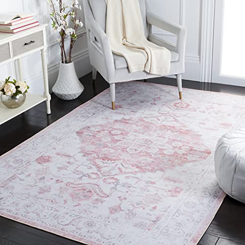 Safavieh Traditional Rug Ideal for High Traffic Areas - Machine Washable and Non Slip - Tucson Collection, Short Pile, in Beige and Red, 91 X 152 cm