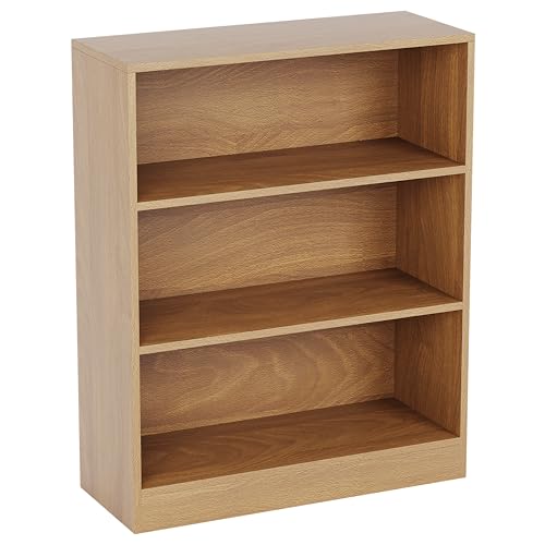 Vida Designs Cambridge 3 Tier Low Bookcase, Oak Wooden Shelving Display Storage Unit Office Living Room Furniture