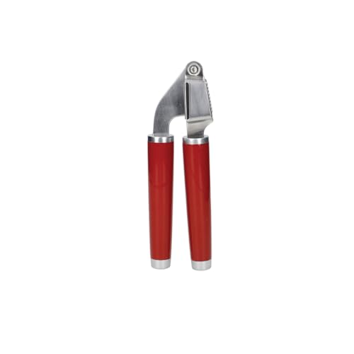 KitchenAid Garlic Press Crusher, Strong Stainless Kitchen Utensil, Removable Basket, Empire Red