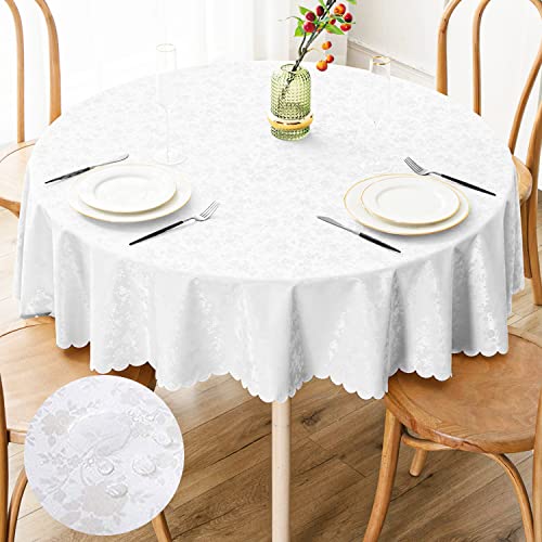 "Smiry Round Table Cloth, Waterproof Heavy Duty Vinyl Tablecloths, Wipeable Washable Table Cover for Kitchen and Dining Room (White, 70"" Round)"