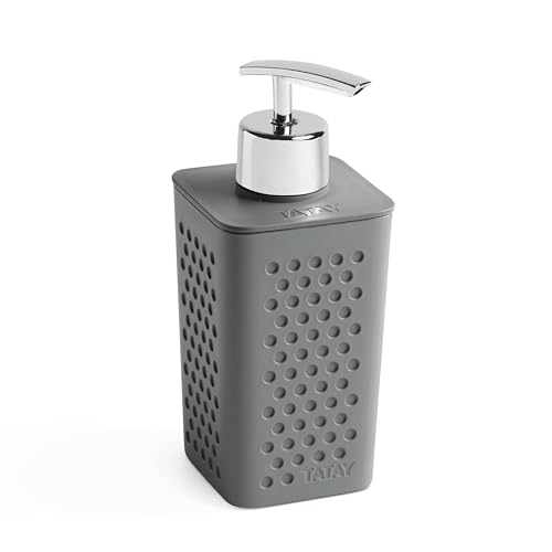TATAY Bohol Soap Dispenser, 100% Recycled Plastic, 7 x 6.5 x 16 cm - BPA Free - PP Material - Useful Bathroom Format - Everyday Bathroom Use - Neat Countertop Storage, Anthracite Grey