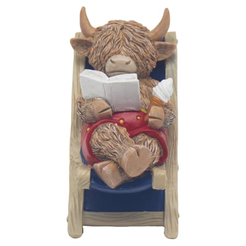 The Leonardo Collection Highland Cow Deck Chair Polyresin - Polyresin Highland Cow Deck Chair figurine featuring a playful and characterful design, ideal for decorative display.