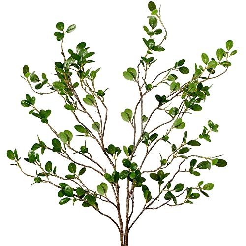 Sggvecsy 43?????? 2Pcs Artificial Ficus Branches Faux Leaf Spray Green Eucalyptus Branches Artificial Greenery Stems Fake Ficus Twig Plants for Home Office Wedding Vase Filler Shop Decoration
