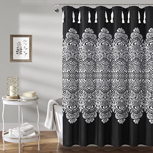 "Lush Decor Boho Medallion Shower Curtain, 72"" x 72"", Black"
