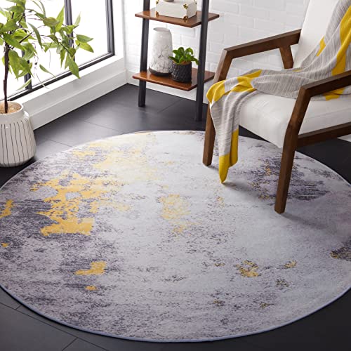 Safavieh Abstract Rug Ideal for High Traffic Areas - Machine Washable and Non Slip - Tacoma Collection, Short Pile, in Grey and Gold, 183 X 183 cm