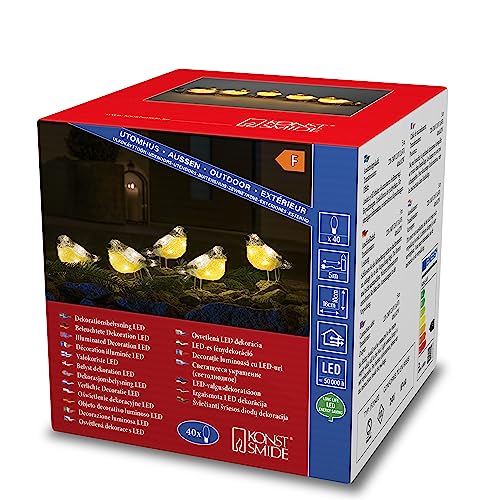 Konstsmide Outdoor Christmas Decorations/Outside Lights LED Acrylic Decoration Five Baby Birds/Outdoor Lighting (IP44) / 40 Warm White LEDs/Transparent Cable