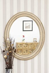 "Large Cream Antique Style Oval Wall Mounted Mirror 36""x 30.5''"