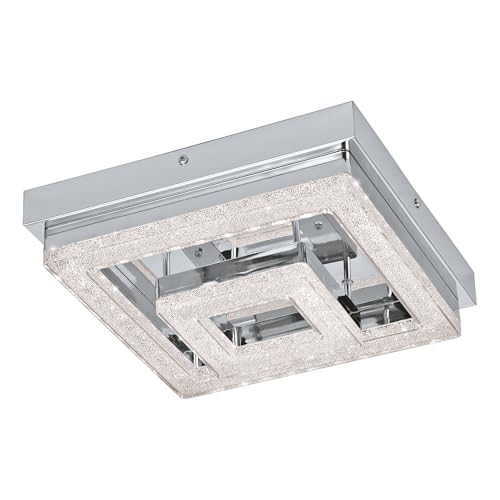 Eglo LED Ceiling Light Fradelo, 2-Light Ceiling lamp, Living Room lamp Made of Metal and Plastic in Chrome, Clear Crystal, Rectangular Bedroom lamp, Warm White LEDs, L x W 26 cm