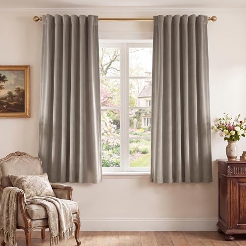 StangH Camel Beige Curtains Velvet, 2 Panels Set, Thermal Insulated Room Darkening Drapes for Bedroom Living Room Home Theater, 52 x 63 Inches