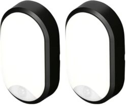 4lite Pylus Outdoor Oval Wall Light (Black) 1100lm Motion Sensor Bulkhead IP54 LED Integrated Exterior Light - 4L2/3216/PIR - 4Yr Guarantee (Pack of 2)