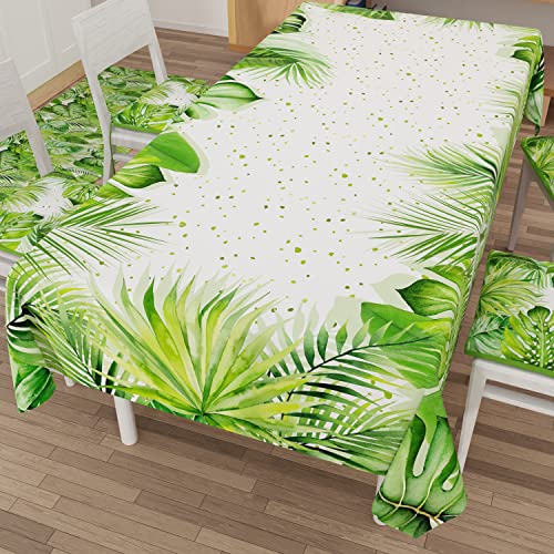 PETTI Artigiani Italiani - Stain Resistant Tablecloth Rectangular 140x180 cm 6 Seats, Wipe Clean Microfibre Kitchen Table Cover, Tropical 05 Design Green Leaves, 100% Made in Italy