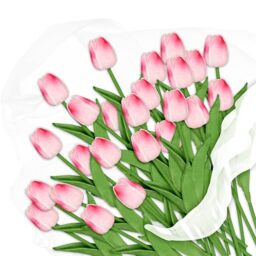 Relaxdays Artificial Tulips, 24 Realistic Plastic Flowers, Faux Blooms, Fake Bouquet, Approx. 33.5 cm Tall, Pink/Green