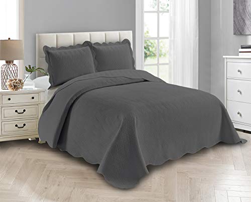 Linen Plus Luxury Oversized Coverlet Embossed Bedspread Set Solid Charcoal King/California King Bed Cover New # Ashley