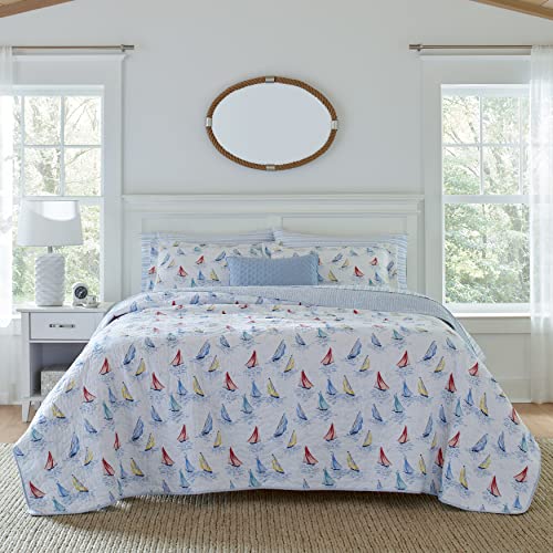 Laura Ashley Reversible Cotton Duvet Cover Set with Matching Pillow Case Home Decor for All Seasons, Ahoy Blue, King