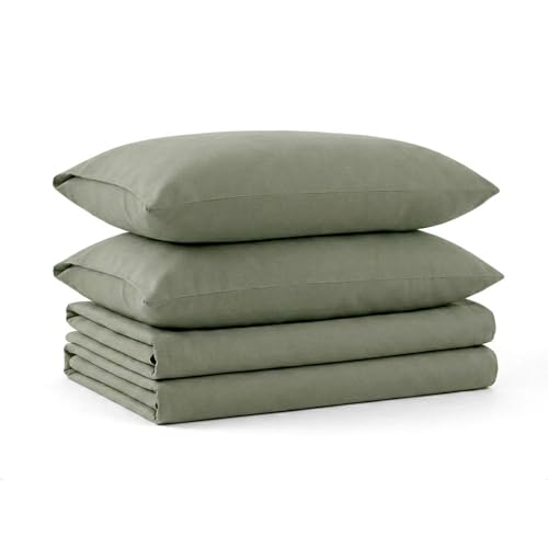 Tribeca Living Luxury Solid Flannel Deep Pocket Sheet Set, Green, Queen - 170-GSM Extra Deep Pocket Flannel Sheets, Fit Mattresses up to 24 in., Cozy Warmth, OEKO-TEX Certified, Easy Care