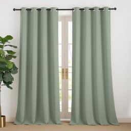 NICETOWN Thermal Curtains Against Cold and Heat Sage Green Curtain Blackout Curtain Children's Room Curtains 240 cm Long Curtains Living Room Modern Eyelet Curtain Set of 2 Sage Green H 240 x W 140 cm