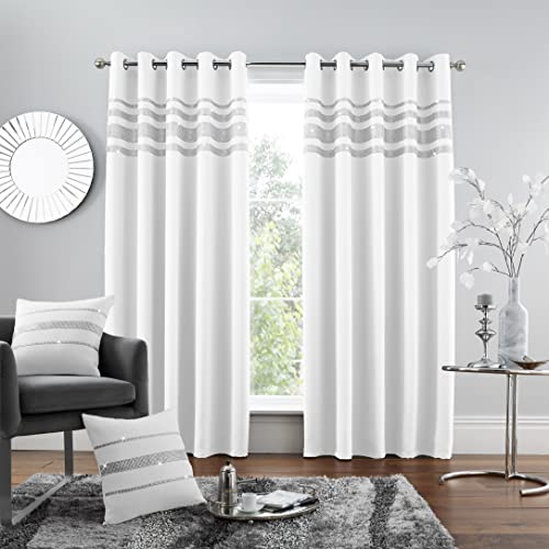 GC GAVENO CAVAILIA Luxury Quality Eyelet Kendal Blackout Curtain, Easy Care Ring Top Living Room Décor, 66x90Cm, White, 100% Polyester, 66x90