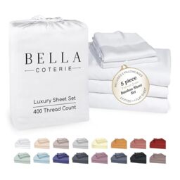 Split King Sheet Set - 100% Organically Grown Bamboo Viscose - Softer than Silk, Satin and Cotton - Cooling for Hot Sleepers - 2-18” Extra Deep Pocket Fitted Sheets, Flat Sheet, 2 Pillowcases [White]