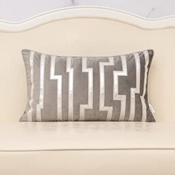 Alerfa Lumbar Cushion Covers Refined Decorative Velvet Embroidered Cushion Covers for Sofa Living Room Bedroom Decorative Gold Geometric Pattern Leather 12x20 Inch Grey