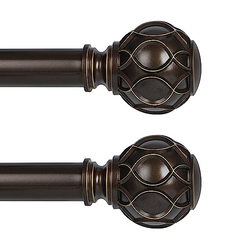 TANGWIN Bronze Curtain Rods for Windows 48-84 Inch, 1 Inch Adjustable, Heavy Duty, Netted Texture Finials, Single Window, Brown