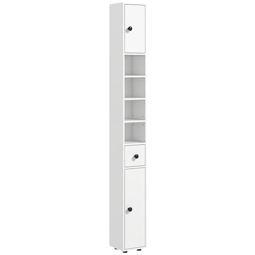 kleankin 180cm Tall Bathroom Cabinet, Slim, 4 Open Shelves, White