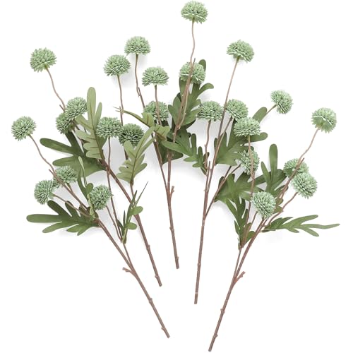 Floroom 5pcs Sage Green Faux Silk Mums Artificial Flowers, Bulk Fake Small Mini Chrysanthemums with Stems for DIY Wedding Centerpieces Floral Arrangements Vase Fillers Home Decorations