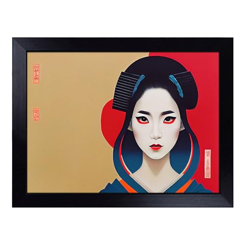 Lap Tray with Bean Bag Cushion, Boundless Geisha - Handmade in the UK, Raised Wooden Edge, Padded Cushion, Heat-Resistant Wipe-Clean Surface, for Meals, Laptops and Crafts