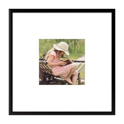 Frametory, 8x8 Aluminum Picture Frame - 8 x 8 Black Frame with Removable Mat for 4 x 4 Photo - 8 by 8 Durable Metal Frame with Real Glass - Sawtooth Hanger for Easy Wall Display - 1 Pack