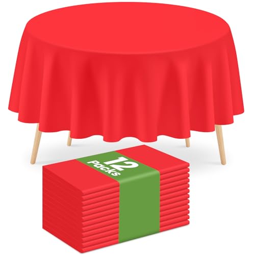 Mulbozy 12 Pack Red Round Tablecloth, 84 Inches Plastic Table Cover, Premium Disposable Round Party Tablecloth for Restaurant Dinners, Wedding, Grad Party, BBQ, Outdoor Camping