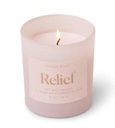 Paddywax Scented Candles Wellness Collection Frosted Glass Candle Fragranced with 100% Essential Oils, 141g, Light Pink - Relief