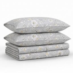Tribeca Living Twin XL Bed Sheet Set, 300 Thread Count Soft Cotton Sateen, Floral Print with Extra Deep Pockets, 3-Piece Bedding Set, Colmar Silver Grey/Multicolor