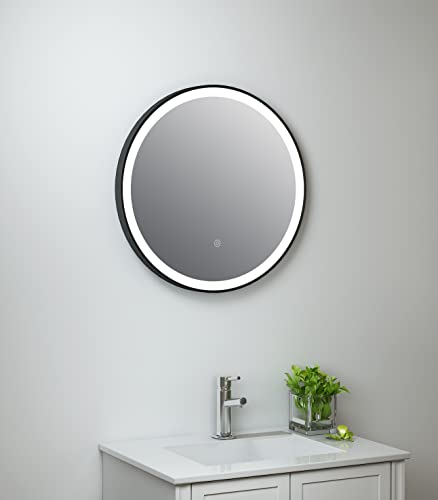 Keenware KBM-347 Round LED Black Framed Bathroom Mirror With Demister 600mm