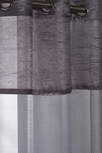 "Emma Barclay Elegance - Eyelet Voile Curtain Panel with Crushed Taffeta Border in Silver - Width 53 x Drop 90"" (135 x 228cm)"