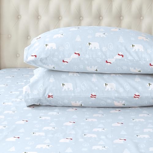 Elegant Comfort Ultra Soft 4-Piece 100% Turkish Cotton Flannel Sheet Set - Holiday Christmas Flannel Sheets, Warm and Cozy Premium Quality, Deep Pocket Fitted Sheet- Full, Polar Scarves