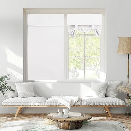 Vatge Pure White Door Curtain, 50% Sunlight Blocking Door Window Coverings for Glass, Thermal Insulated Tie Up Shade, 1 Panel, W30 x L40, Pure White