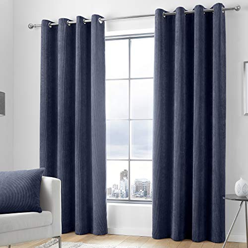 "Appletree Kilbride Cord-Chenille Pair of Eyelet Curtains, Cotton, Navy, 66"" Width x 90"" Drop (168 x 229cm)"
