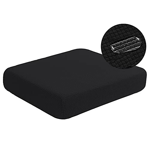 NC HOME Water-Repellent Sofa Cushion Covers Jacquard High Stretch Fabric Chair Cushion Furniture Protector for Living Room, Washable Sofa Seat Slipcover, 1 Seater (Small, Black)