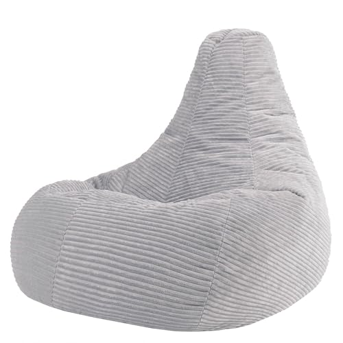 icon Dalton Large Cord Bean Bag Chair, Grey, XXL Adult Bean Bag with Filling Included, Comfy Chair, Living Room Furniture, Bedroom Furniture