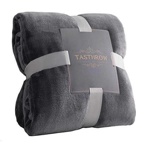 TASTHROW Large Flannel Fleece Throw Blanket, 90??108 Inch - Cozy Lightweight Thick Blanket - All Seasons Suitable for Women, Men and Kids (Grey)
