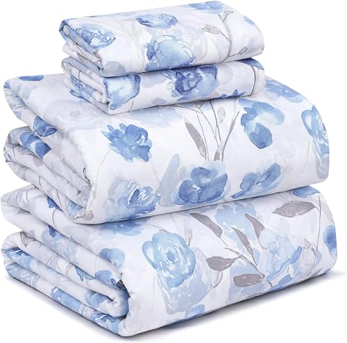 "RUVANTI 100% Cotton California King Sheet Sets, 4 Pieces, Soft & Breathable Percale Weave Bedding, Deep Pocket 14"", Hotel Standard, Crisp Cool Feel & Durable, Perfect Floral Sheets, Monotones"