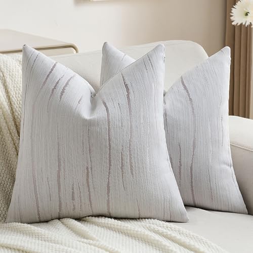 FUTEI Pack of 2 Chenille Decorative Throw Pillow Covers 20x20 Inch,Soft Embossed Striped Textured Cushion Case,Modern Home Decor for Couch Bed Living Room,Grey