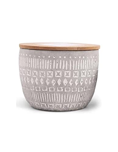 Paddywax Scented Candles Desert-Inspired Sonora Range Candle in Reusable Etched Concrete Pot with Wooden Lid, 283g - 3-Wick, Tobacco & Patchouli